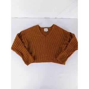 PINK ROSE Sweater Womens Medium Brown Chunky-Knit V-Neck Pullover Long Sleeve